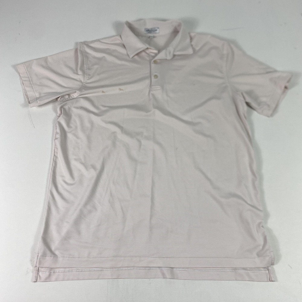 Peter Millar Summer Comfort Polo Shirt Mens L Pink Striped‎ Golf Short Sleeve